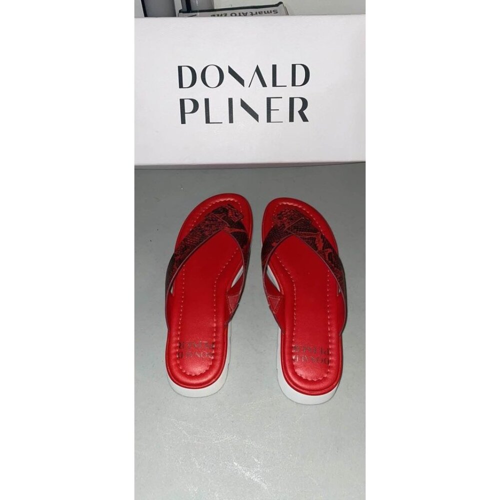 Donald J Pliner HADDIE A-2, Chili Red Snake Leather Flip Flop Sandal - Size 6